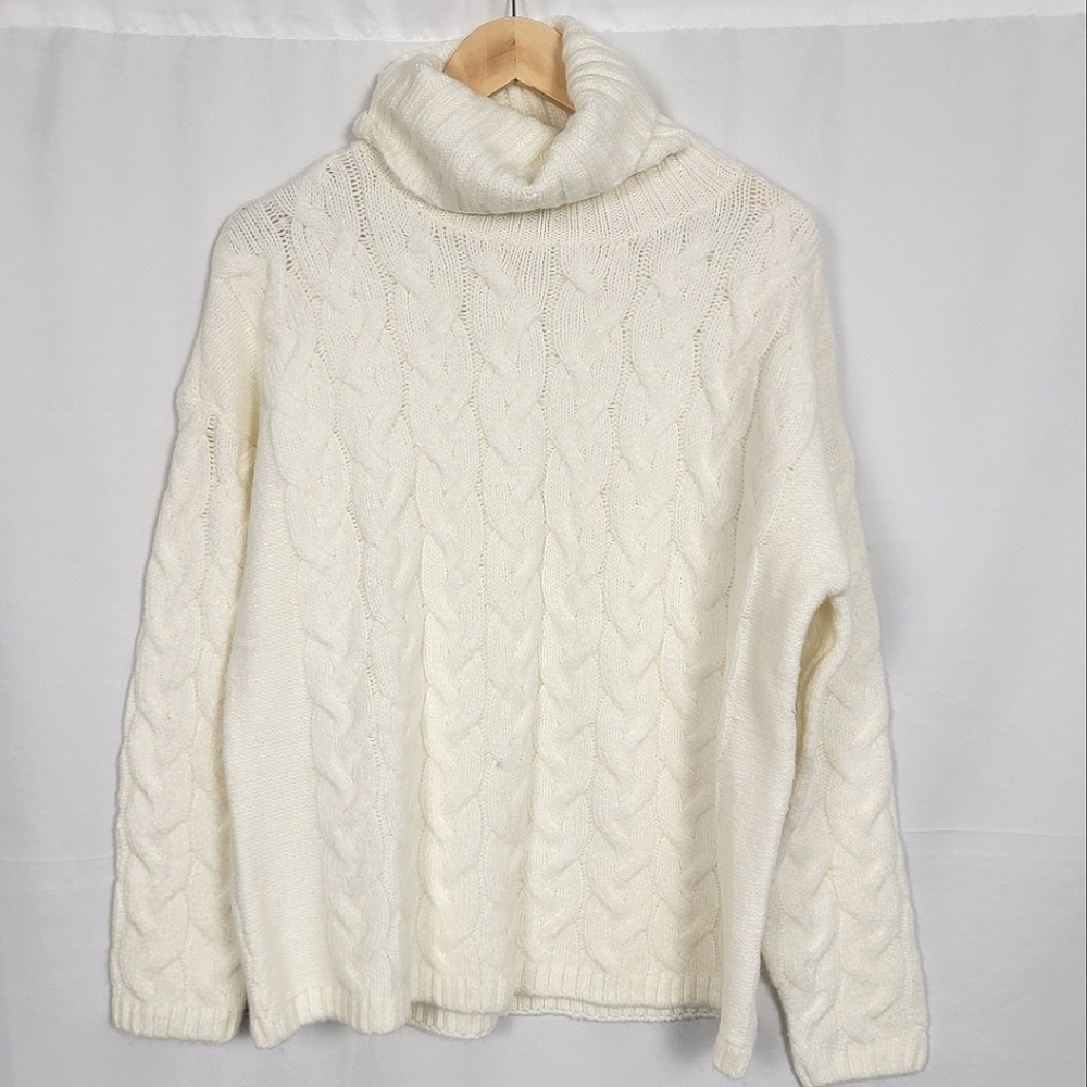 Cream Cable Knit Turtleneck Sweater NEW #3011